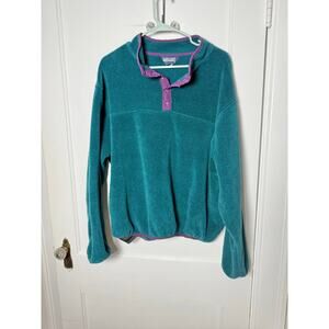 VTG Lands End Fleece Jacket L Green Polartech Quarter Snap Pullover Soft 90s